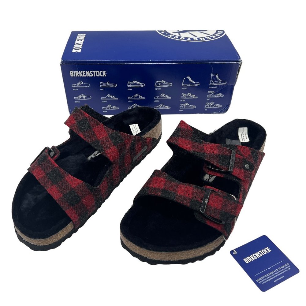Birkenstock Arizona Rivet Plaid Red Slide Sandals Size EU 45 / US 12